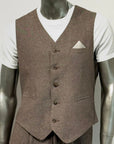 S5-1442 Gilet Lino E Cotone Coffe Brown Man