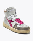DW3-MI Basket MID Metal Pigskin Bianco/Rosso Fucsia Woman