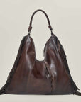 W6-411 VASIA Borsa Pelle Intrecciata Frange Cioccolato