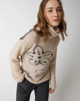 W5-53020 Maglia Dolcevita in Lana e Alpaca con Fiori