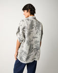 S6-35046 Giacca Kimono Cotone Floreale Sabbia