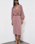 S6-2A3058 Abito Kimono Fluido in Georgette Terracotta