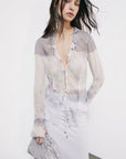 S6-2C1692 Blusa Fluida in Viscosa con Rouches Waves Print