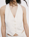 S6-2C1726 Gilet Corto Sartoriale con Scollo Halter Pearl Ivory