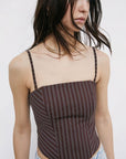 S6-2C1736 Top Bustier in Popeline Wood Brown Stipes