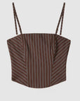 S6-2C1736 Top Bustier in Popeline Wood Brown Stipes