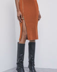 W6-2G0032 Gonna Midi in Maglia Zip Warm Caramel