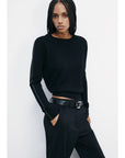 W5-2K0363 Maglia Pura Lana "Essential" Inserto in Lurex Nera