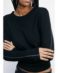 W5-2K0363 Maglia Pura Lana "Essential" Inserto in Lurex Nera