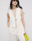 S6-2S1548 Gilet Lungo Sartoriale con Lacci Pearl Ivory