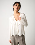 S6-45070 Blusa in Raso con Volant Manica Lunga Luna