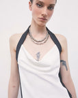 W6-8C0126 Top Color Block con Schiena Scoperta in Crêpe White & Black