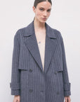 W6-8O0104 Cappotto Misto Lana Gessato Grey/White