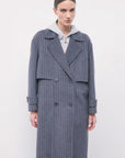 W6-8O0104 Cappotto Misto Lana Gessato Grey/White