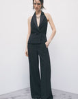 W6-8P0244 Pantaloni Palazzo Color Block Nero