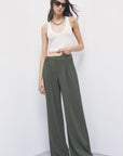 W6-8P0045 Pantalone Palazzo Pinces Mysterious Green