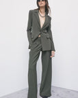 W6-8P0045 Pantalone Palazzo Pinces Mysterious Green