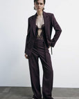 W5-8P0741 Pantalone Fluidi Purple Checked