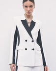 W6-8S0000 Blazer Doppiopetto Color Block in Crêpe White & Black