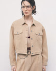 W6-8S0092 Giubbotto Corto in Microbouclè Beige Dou Dou