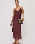 S6-DA5376 Abito Lungo in Misto Lino Merlot