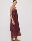 S6-DA5376 Abito Lungo in Misto Lino Merlot