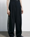 S6-8P0793 Pantalone Palazzo Inserti Raso Nero/Ivory
