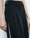 S6-8P0793 Pantalone Palazzo Inserti Raso Nero/Ivory