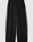 S6-8P0793 Pantalone Palazzo Inserti Raso Nero/Ivory