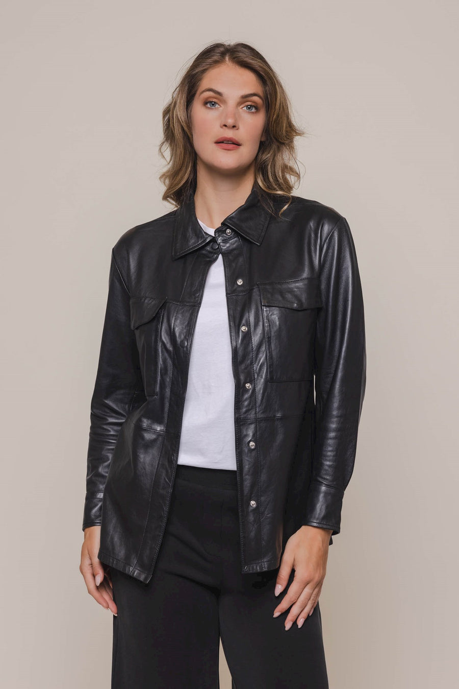 S4-MEZZI Shirt Jacket Leather Black