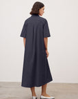 S6-DA5377 Abito Chemisier Svasato Cotone Blu Night