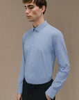 UW4-254/V90 Camicia Oxford Jacquard Open Bianco Righine Blu Man