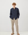 US4- Camicia Corey Riviera Lino Blue Navy Man