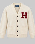 W6-IVY VARSITY WOOL HARVARD Cardigan Cream Man