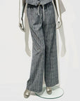 SD5-3487 Pantalone Coulisse Gessato Blu Woman