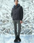 W5-0041 MESH Piumino Ibrido Cappuccio Blu Man