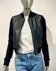 DS5-KEIRA Bomber Full Zip Knit/Leathers DK.Blu Woman