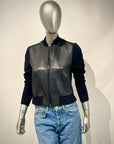 DS5-KEIRA Bomber Full Zip Knit/Leathers DK.Blu Woman