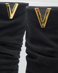 W4-4241 Stivale Tacco 8 Camoscio V Oro Nero