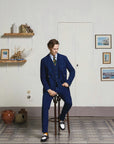 SU3-3895 Giacca Doppiopetto Piquet Washed Indaco Man