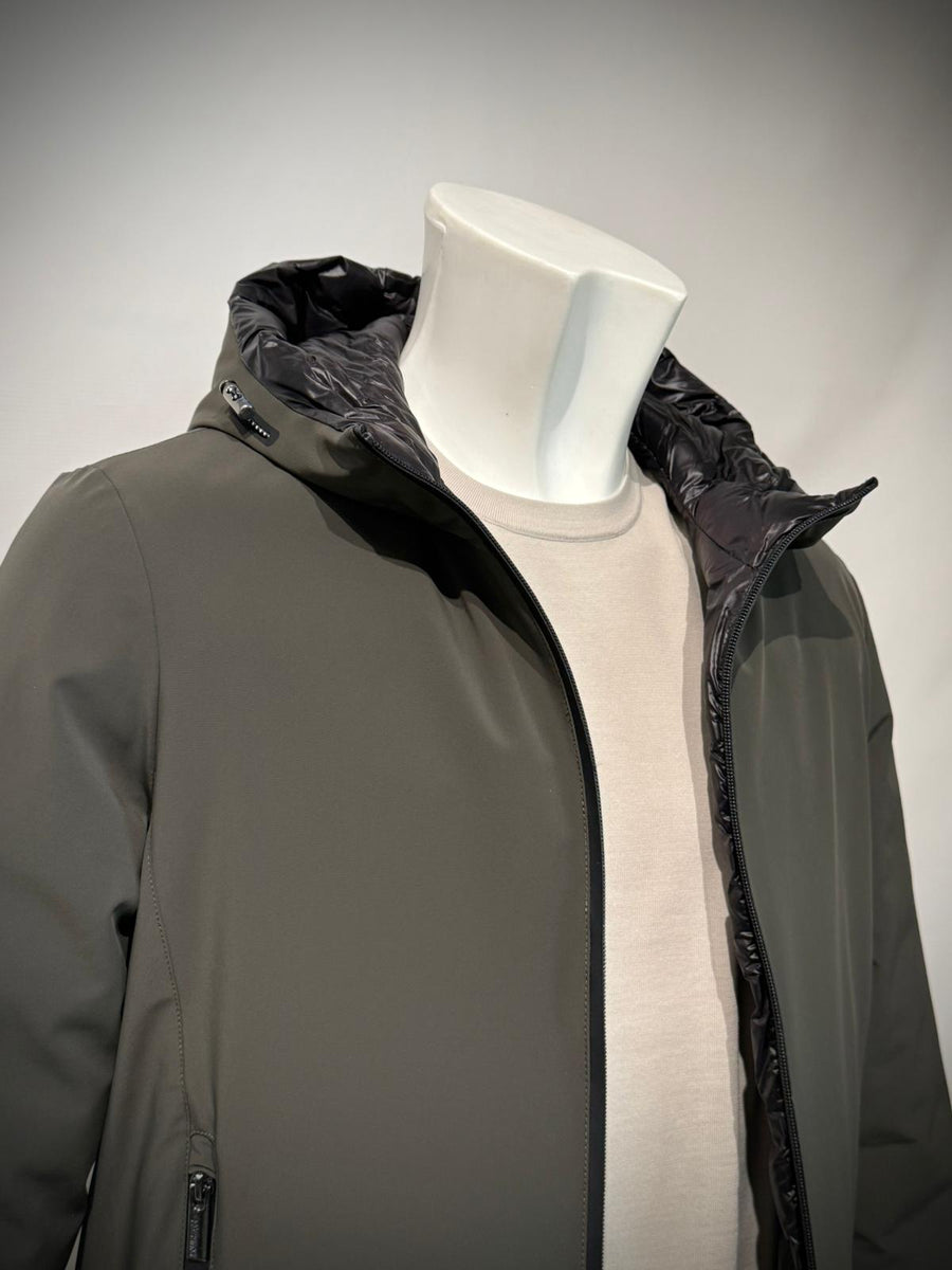 W5-0004 Giubbotto Reversibile Cappuccio Militare/Nero Man