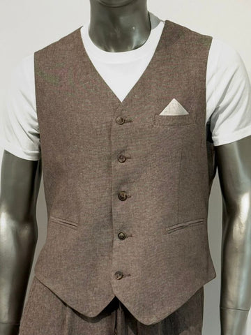 S5-1442 Gilet Lino E Cotone Coffe Brown Man