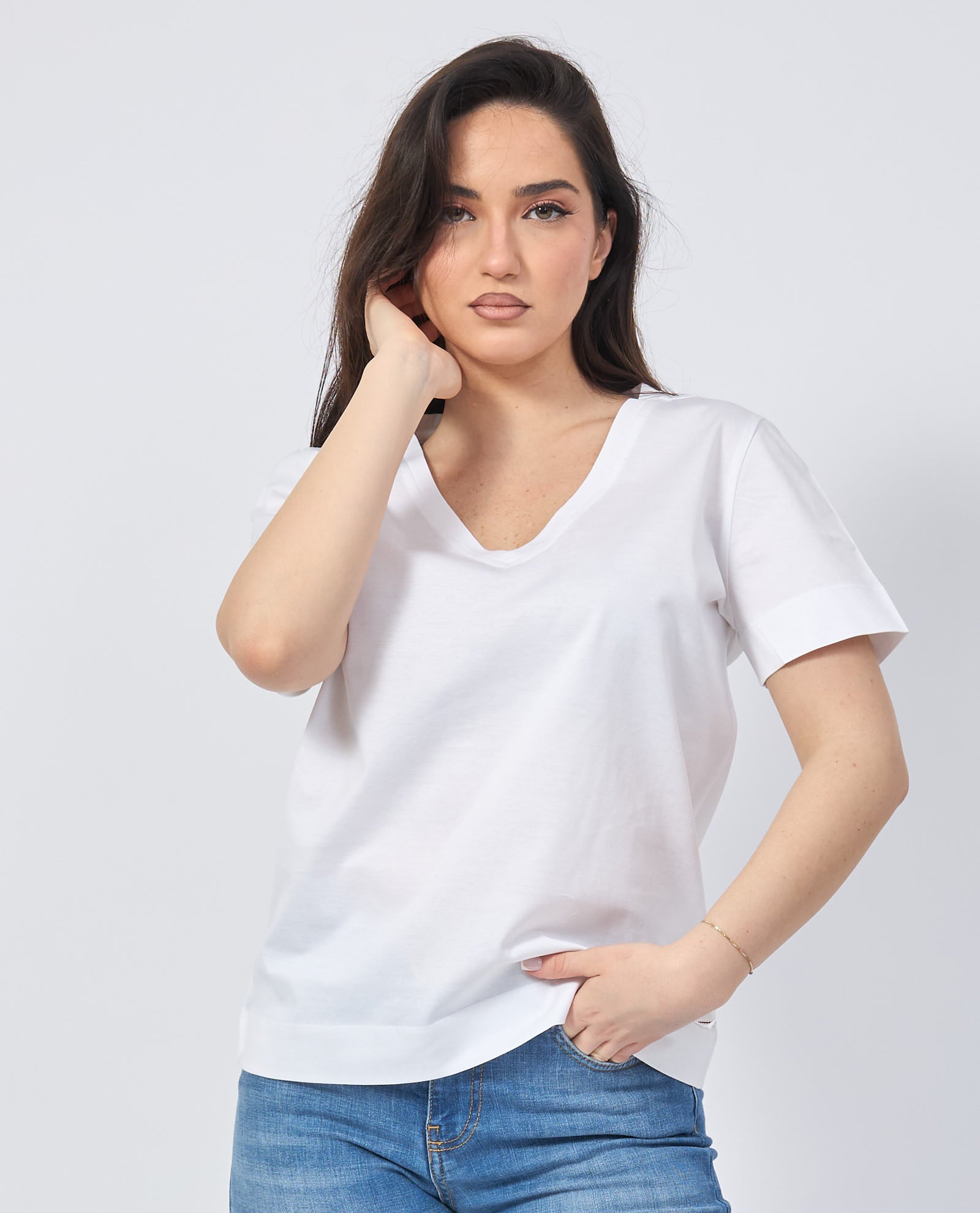 S5-64011  T-shirt scollo V Bianca