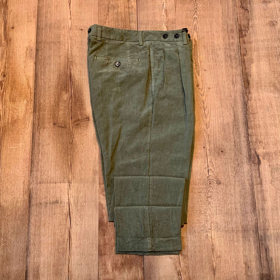 S3-OL0760 Barber Pantalone Lino Verde Militare