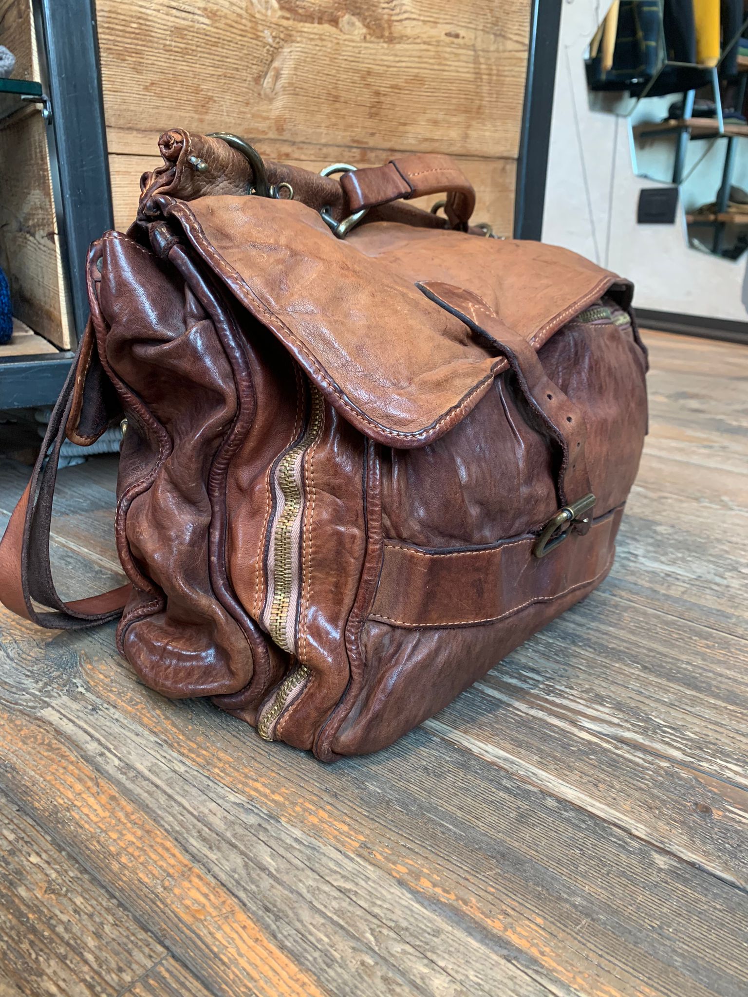 Borsone Voyage Pelle Cognac Unisex