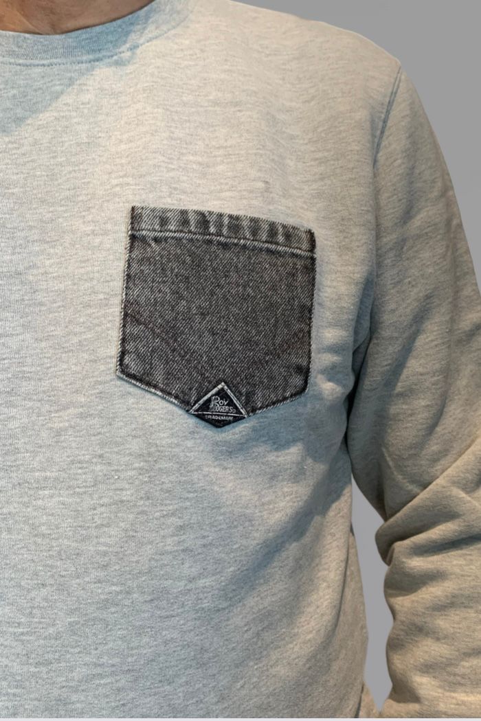 UW4- CREW Felpa Pocket Girocollo Grey Melange/Denim Black Man