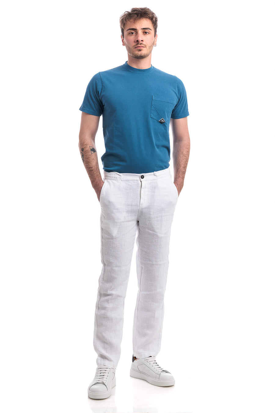 US4-Pantalone Chino Portofino Lino Optic White Man