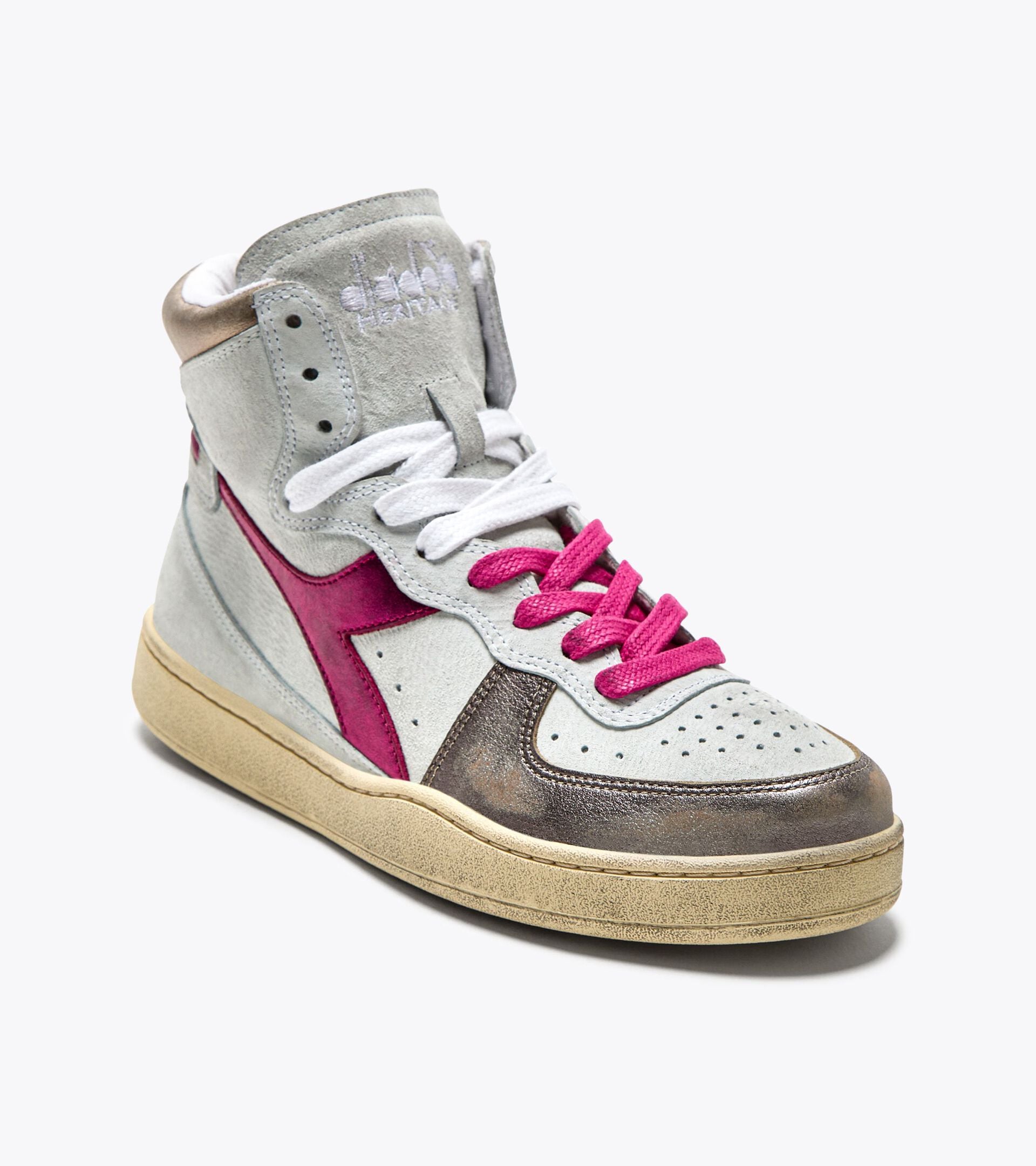 DW3-MI Basket MID Metal Pigskin Bianco/Rosso Fucsia Woman