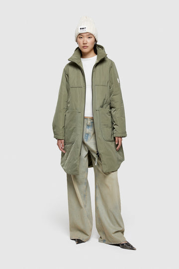 W4-9094 Parka Lungo Nylon Memory Verde Mimetico