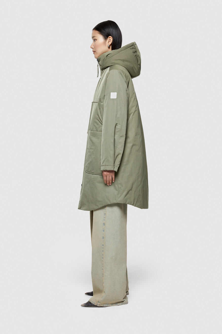 W4-9094 Parka Lungo Nylon Memory Verde Mimetico